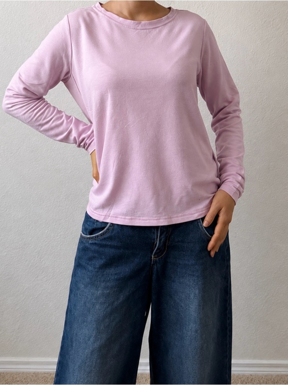 Old Navy Light Pink Long Sleeve Crew Neck Tee